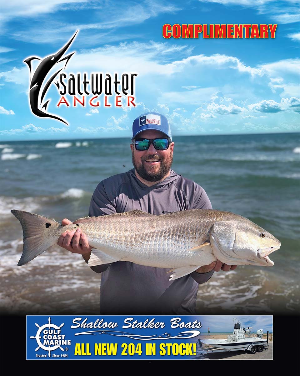 Donny Fritz from San Antonio with a 36" red caught on Padre Island National Seashore with guide and Saltwater Angler Magazine contributor, Jeff Wolda of Padre Island Light Tackle Adventures.