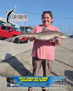Stephanie Roberts was fishing the Laguna Madre on 2/22/24 for sheephead using live shrimp on a Waterloo rod with a Stradic 2500 reel. Fishing with Fowlmouth Outdoors guide service. Capt Seth Holbert.