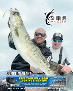 Phillip Williams with a beautiful Trophy Trout caught and released, with Capt Joey Farah, along the northern King Ranch Shoreline in the Laguna Madre on a DOWN SOUTH LURES Super Model in Pearl/chartruse during a fresh spring tide.