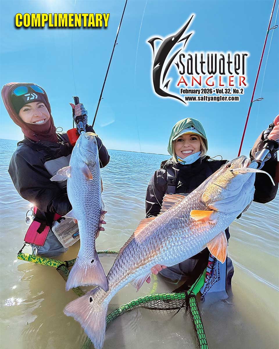 Lea Anne Powell (L), 10lb red caught on a Coastal Brew Dart Pothole Pimp, throwing a Daiwa Isla 7'6 a Coastal 80H. Casey Montanio (R) with a 14.5lb red caught on a Coastal Brew Dart Vanilla Bean.